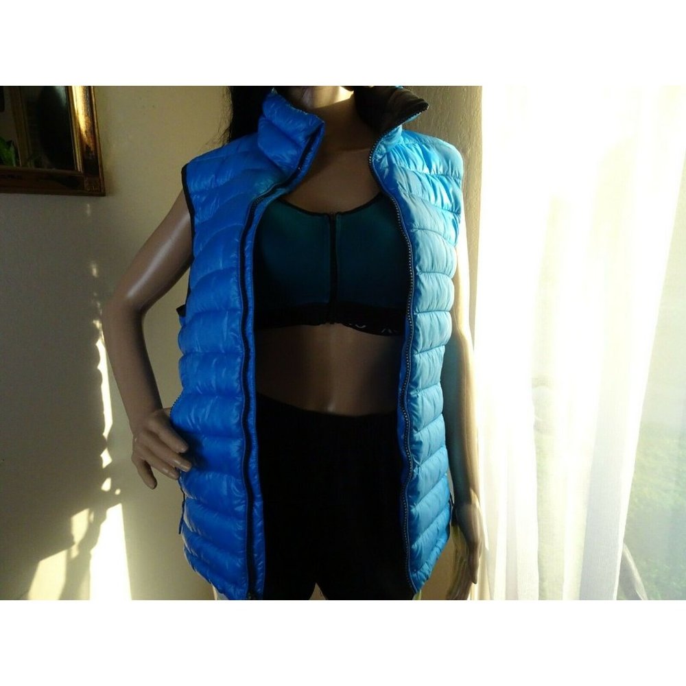 American Eagle Women Puffer Shell Bubble Jacket Blue Coat Vest Small Sleeveless - Picture 8 of 10